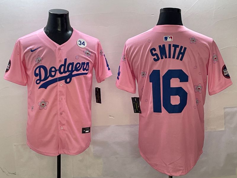 Men Los Angeles Dodgers #16 Smith Pink Sakura Edition 2025 Nike MLB Jersey style 8